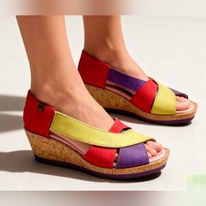 El Naturalista Multicolor Leather Wedge Sandals EU 40 Open Toe Colorblock